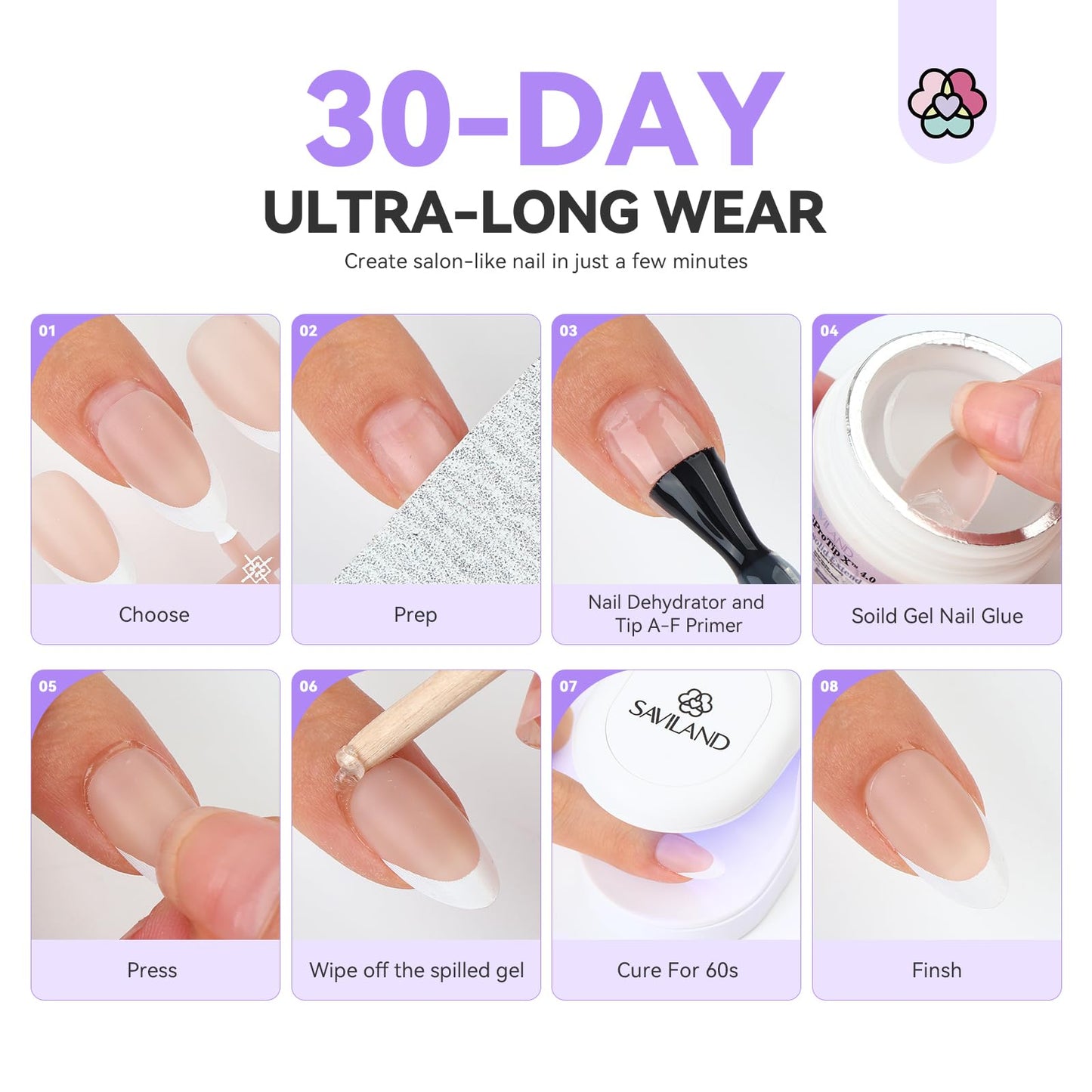 SAVILAND Natural French Tip Nails: Thicker Press on Nails Short Almond Chip-Free & Strong French Tip Press On Nails 15 Sizes Fake Nails Quick Nail Art Home Use SSProTip X