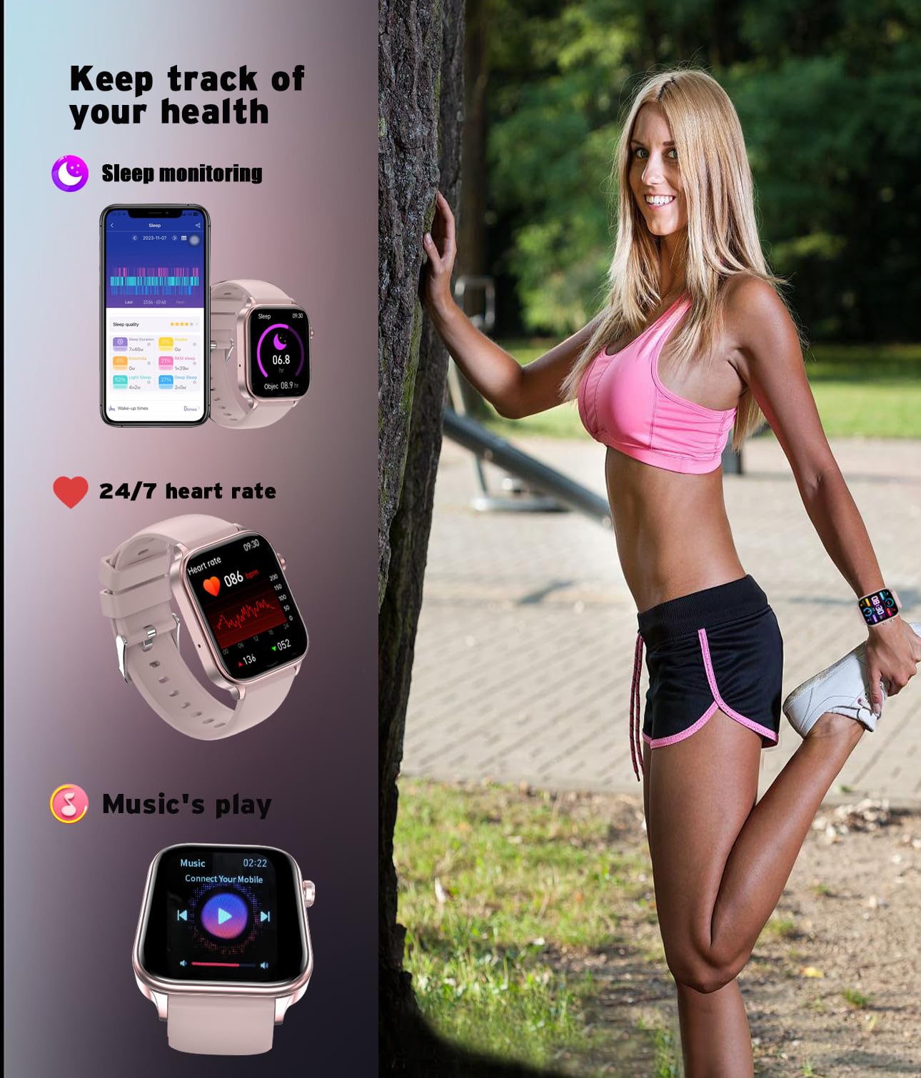 Geelouxian Men's Women's Smart Watch,1.96-inch HD Touchscreen Smartwatch,100+ Sports,Blood Pressure,Heart Rate,Blood Oxygen,Sleep Monitoring,IP68 Waterproof Fitness Tracker,Android iOS iPhone (Pink)