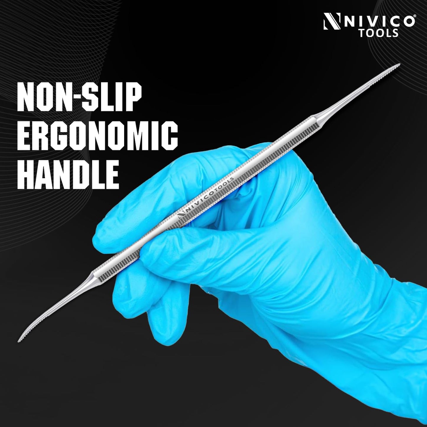NIVICO Corner File Nail Pusher And Cuticle Pusher Tool | Hex handle Solid Cuticle Remover, Nail Cleaner And Scraper for Nail Techs, Manicure And Pedicure Essentials