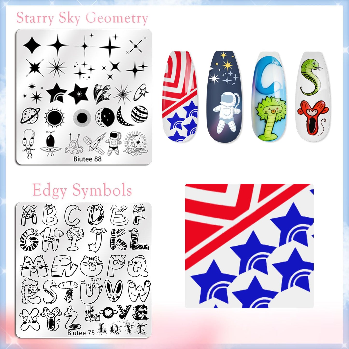 Biutee Nail Stamping Kit with 10 Stamping Gel Polish, 16 Nail Stamping Plate, Clear Jelly Stamper, 2 Scraper & Storage Bag, Floral Butterfly Geometric Beach DIY Nail Art Stamping Kit for DIY Manicure
