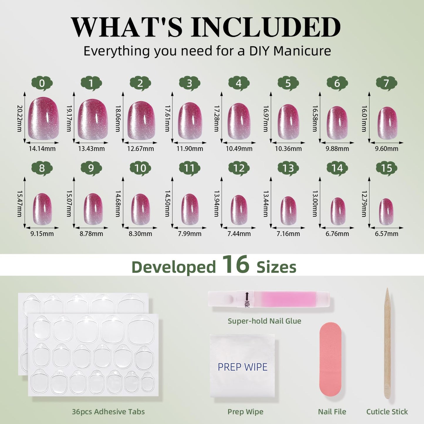 Pink Cat Eye Press On Nails Oval - Ombre Pink Short Oval Fake Nails, Red Cateye Press On Nails Reusable Stick On Nails in 16 Sizes, 32pcs False Nail Kit for Women & Girls (Fading Bloom)