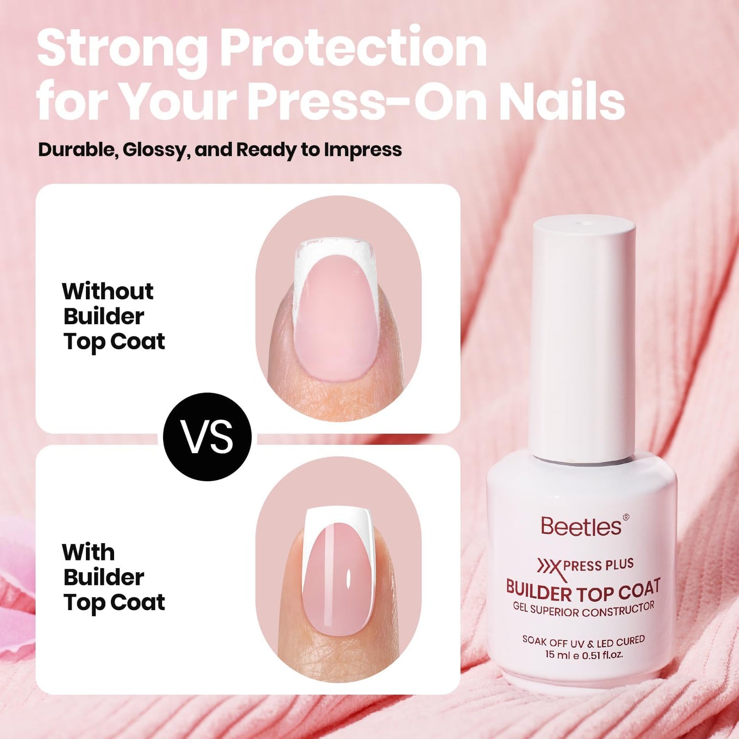 Beetles 4Pcs Press-On Nail Essential Kit, Fast Dry Nail Glue, Builder Top Coat, Nail Remover & Cuticle Oil Set, Complete System for Secure Wear, Easy Removal & Natural Nail Care