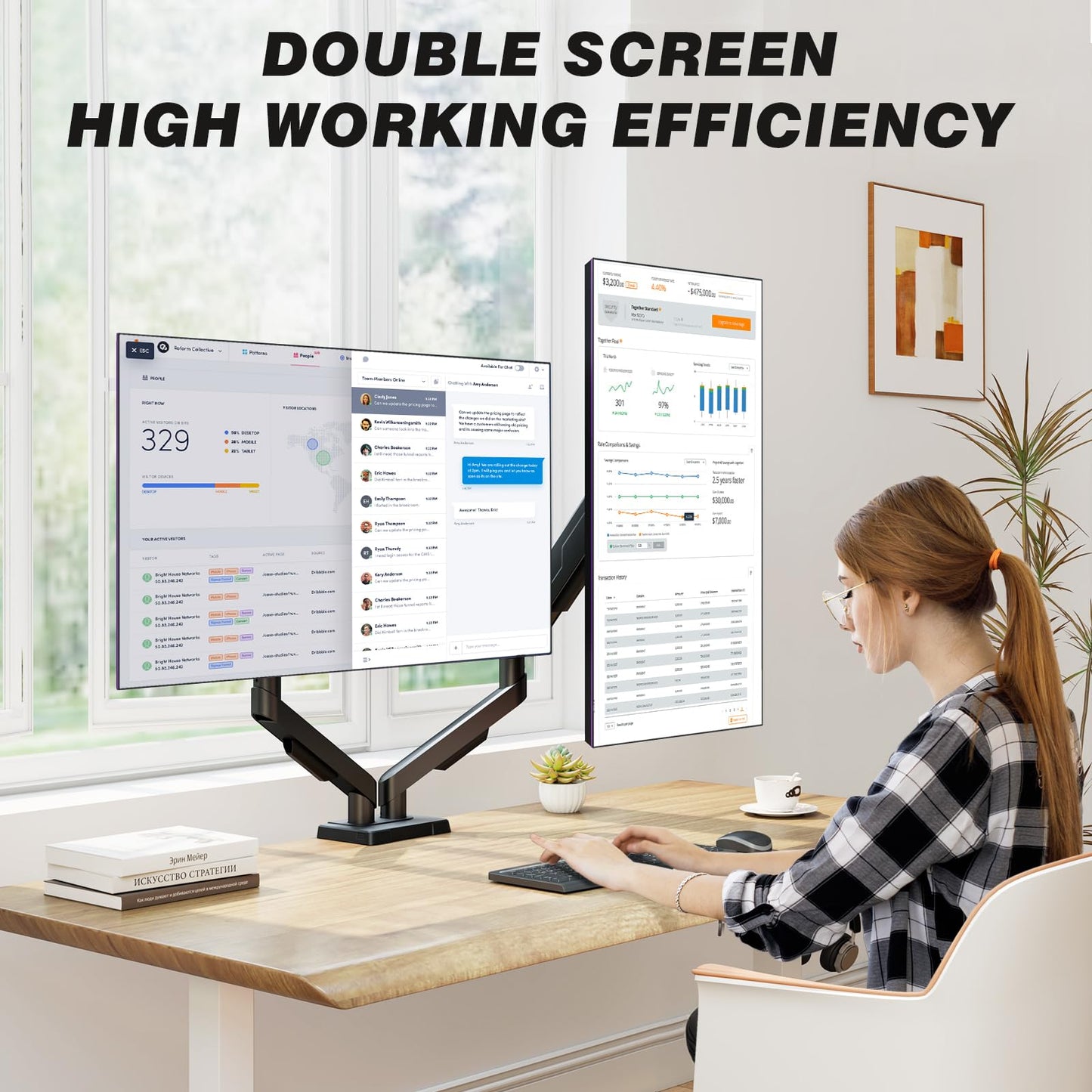 5Rcom Dual Monitor Stand for 17-34 inch Computer Screens, Full Motion Monitor Dual Monitor Arms, Dual Monitor Arms Hold up to 22lbs, Gas Spring Monitor Stand, 75/100mm VESA Mount