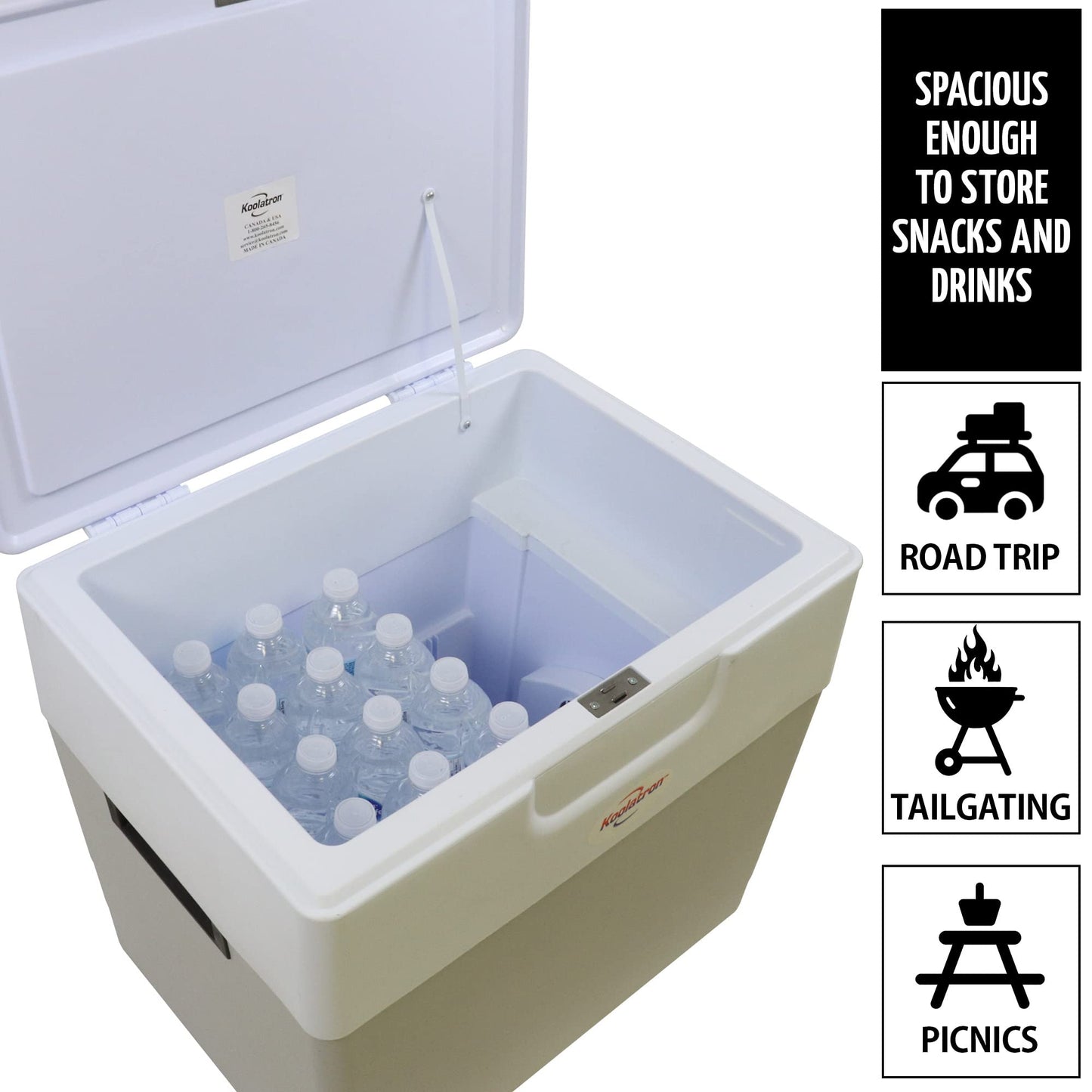 Koolatron Thermoelectric Iceless 12V Cooler Warmer 49 qt (52 L), Electric Portable Car Fridge w/ 12 Volt DC Power Cord, Gray/White, Travel Road Trips Camping Fishing Trucking, Made in North America
