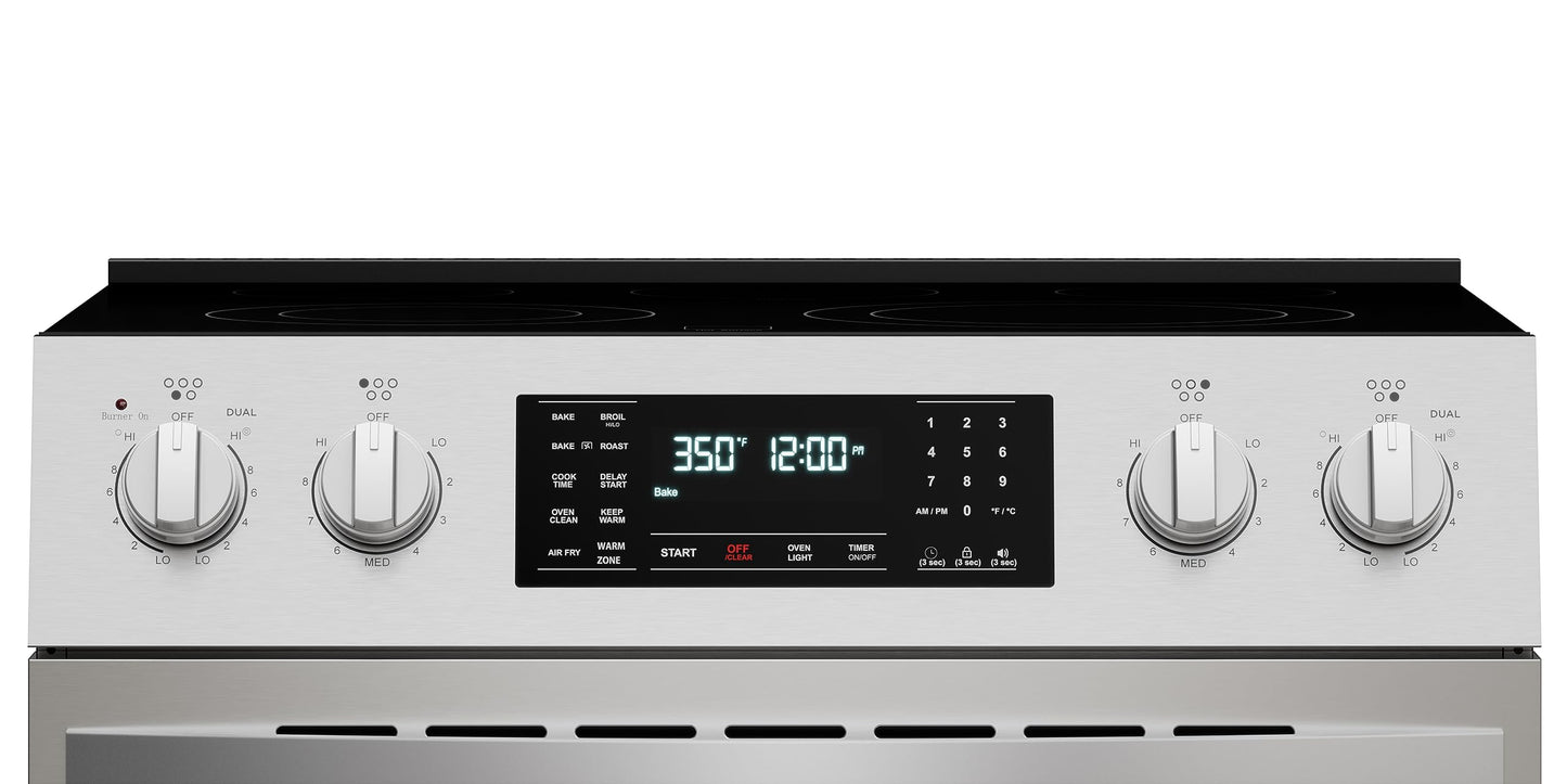 Kenmore Front Control Electric Range Oven with 5 Cooktop Elements with 7 Cooking Power Options, True Convection, Steam and Self Clean, Freestanding Oven, 4.8 cu. ft. Capacity Stainless Steel
