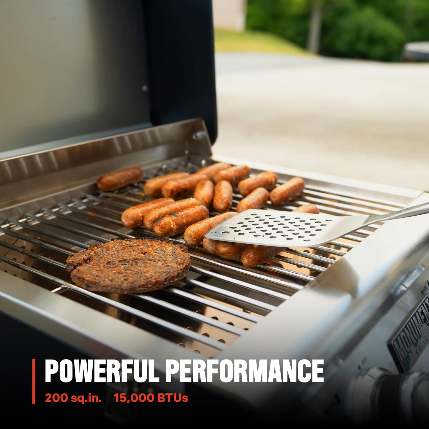 Portable Propane Gas Grill 2-Burner Tabletop Clearview® Monument Grills for Outdoor Camping Cooking, Two 15,000 BTU Burners, Stainless Steel, and Built-in Thermometer