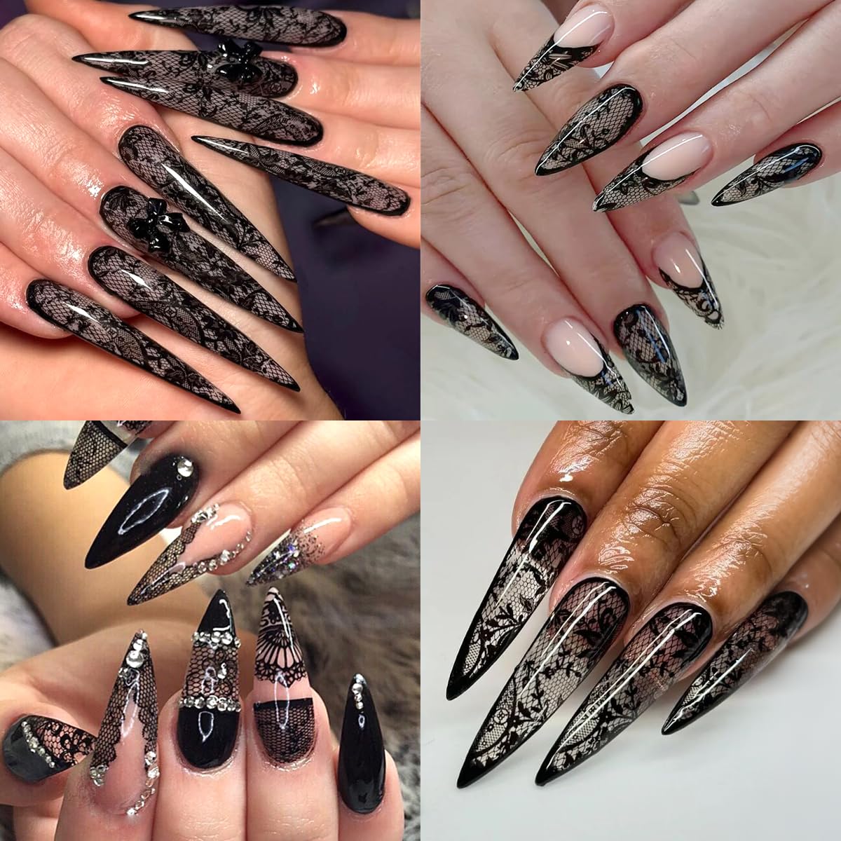 Black White Lace Nail Foil 10 Rolls Flower Nail Transfer Foil for Long Short Acrylic Nails Holographic Nail Art Stickers DIY Manicure Decoration Design Stickers Decals for Women