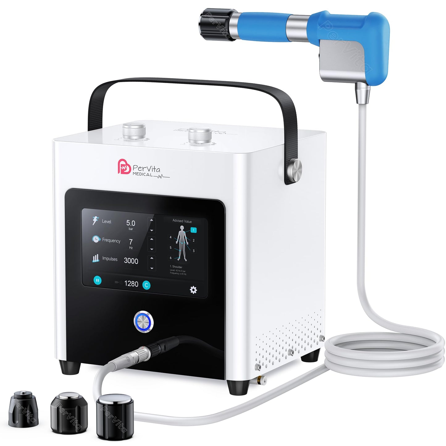 PerVita Medical Shockwave Therapy Machine Extracorporeal Shock Wave Therapy Machine Pain Relief for Muscles and Joints, Full Metal Handle for Stable Energy Output, Safe and Easy to Use PSP15