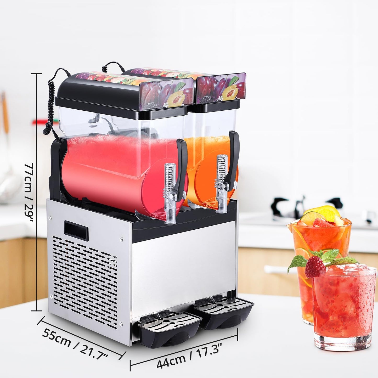 PeacefulHues Commercial Slushy Machine Frozen Drink Machine, Double Tank 12l 700w Stainless Steel, Margarita Wine Slush Smoothies Maker for Restaurant Bar Party