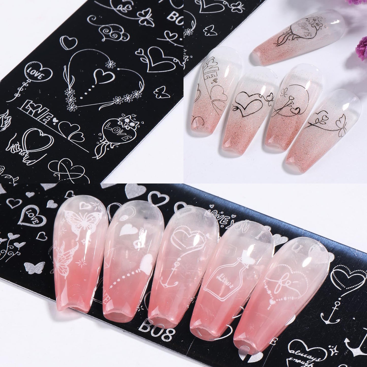 8pcs Heart Lip Valentine's Day Nail Stamping Plate Heart Print Holiday Nail Stencil Art Template with Nail Stamp Scrape Romantic Manicure Salon Supplies for DIY Nail Art