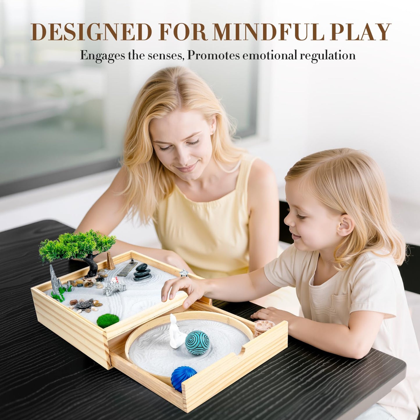 Hugbow Japanese Zen Garden Kit for Desk,Two-in-One Mini Zen Garden with Incense,26PCS Sand Tray Therapy Kit with 3 Stamp Spheres,Japanese Decor for Home&Office Desk and Meditation Therapy