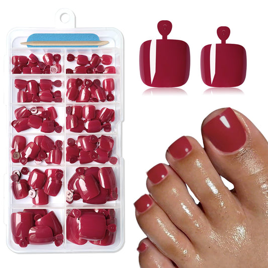 Lifextol 120PC Red Press on Toenails for Women Fake Toe nail Press ons Acrylic Toe Press on Nails Set, red Press on Toe Nails Press on Fake Toenails Press ons Acrylic Toe Nail Tips Kit&Glue Tab-K