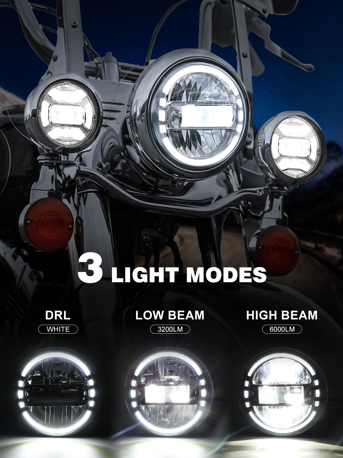 SPL 1000% Bright 7 inch Motorcycle LED Headlight with Halo DRL 4.5" Fog Passing Lights DOT Kit Compatible with Road King Electra Glide Street Glide Heritage Softail Ultra Classic Fat Boy Tri, Silver