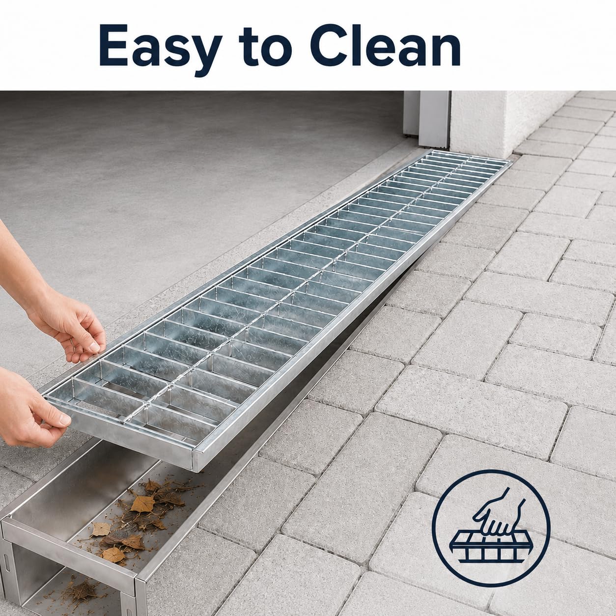TONGMO 304 Stainless Steel Channel Drain with Stainless Steel Grate, 39.4" x 9" x 6" Heavy-Duty Trench Drain System, Class C Load Rating (55,000 lbs) for Driveways, Commercial Areas & Industrial Sites