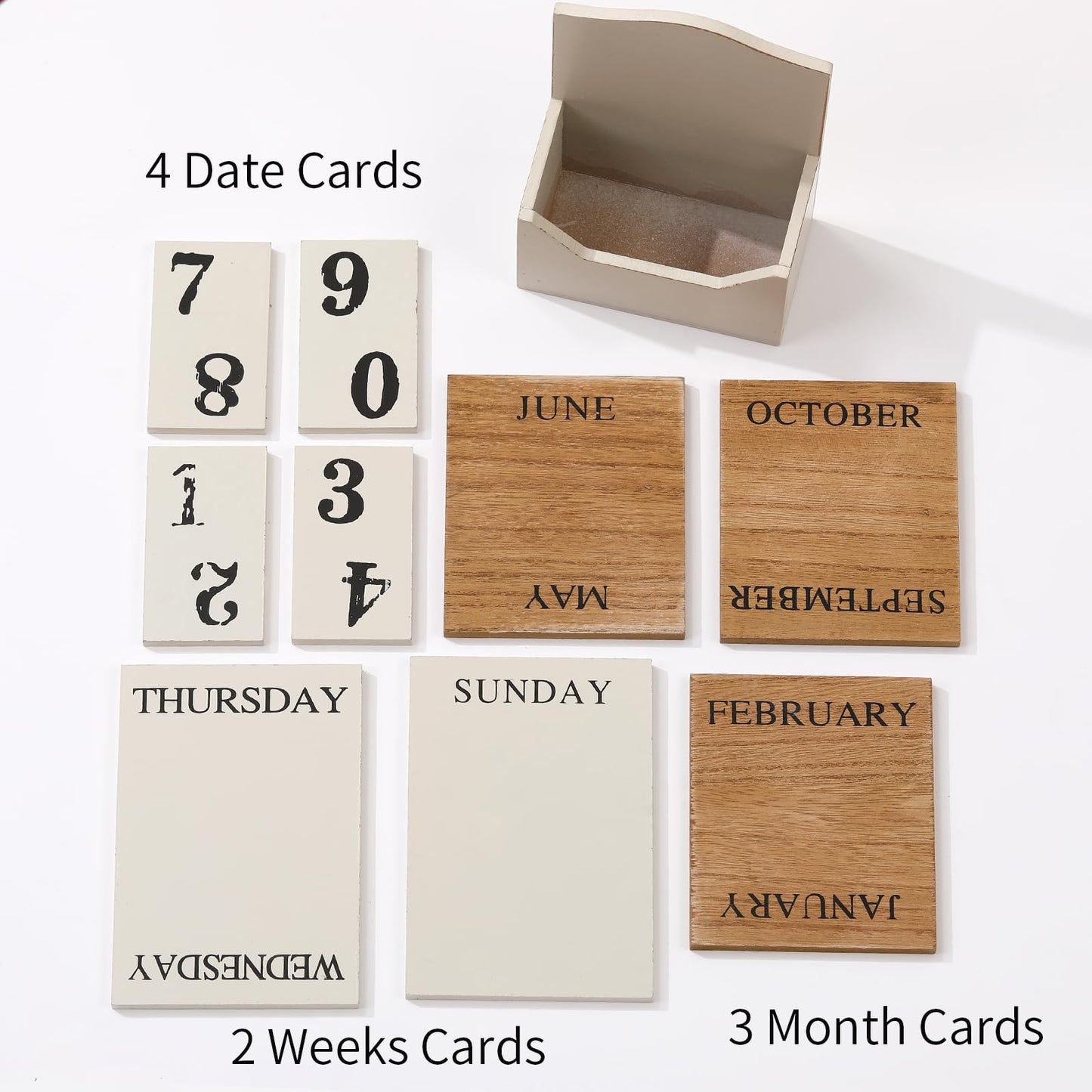 Perpetual Calendar Wooden Blocks Calendar for Home Office Desk Date Week Month Accessories (Vintage White Calendar)