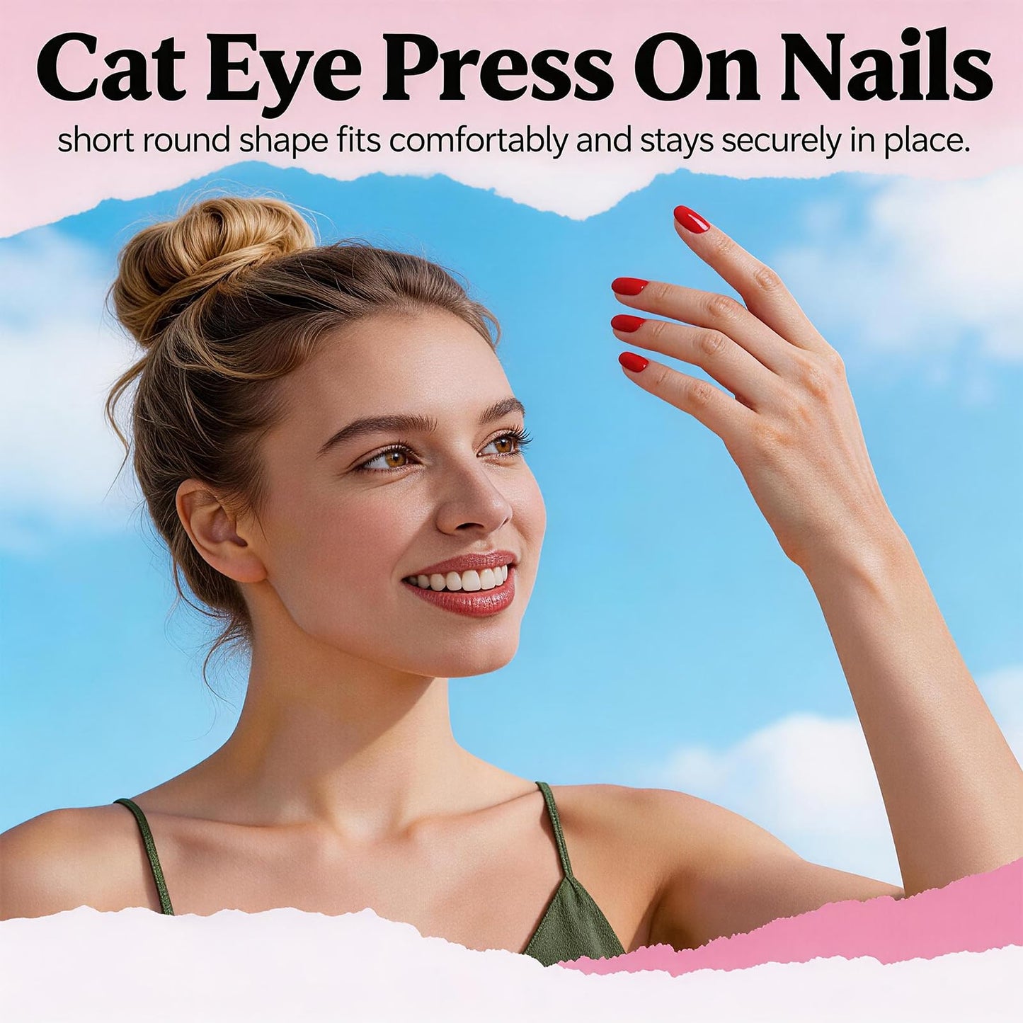 Press On Nails Short, 24 Colors 576PCS Cat Eye Press On Nails, Cat Eye Nails Short Round, Glossy Glitter Finish, Easy Apply Natural Fit, Lightweight for Nail Art Women