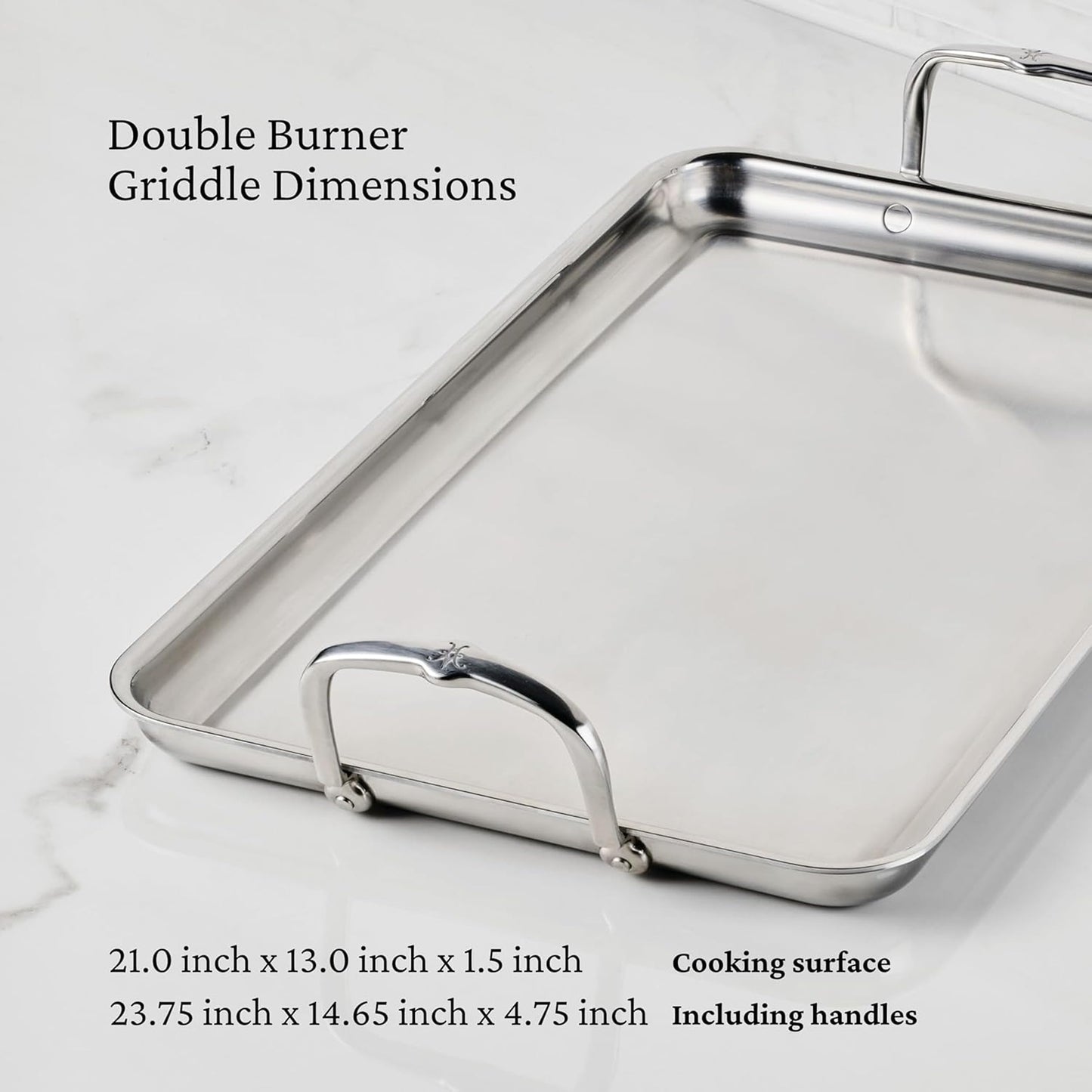 Hestan Provisions Tri-Ply Stainless Steel Double Burner Griddle, 21x13-Inch, with Drip Drain, Induction Compatible