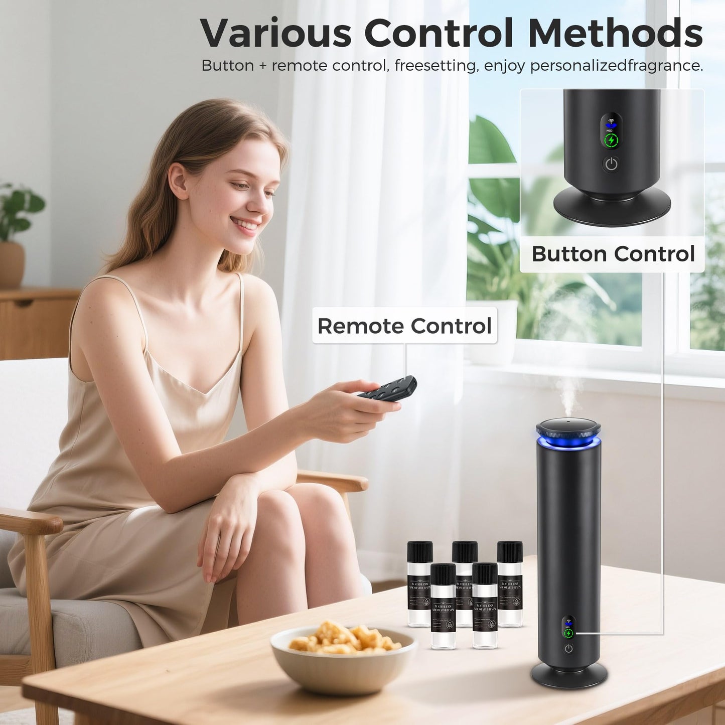 Hotel Scent Diffuser Starter Kit - 1000 Square Feet, 7 Ambient Light Settings, Includes 5 Essential Oils for Hotel Aromatherapy, Hotel Scent Diffuser,for Hotels, Homes, and Large Rooms