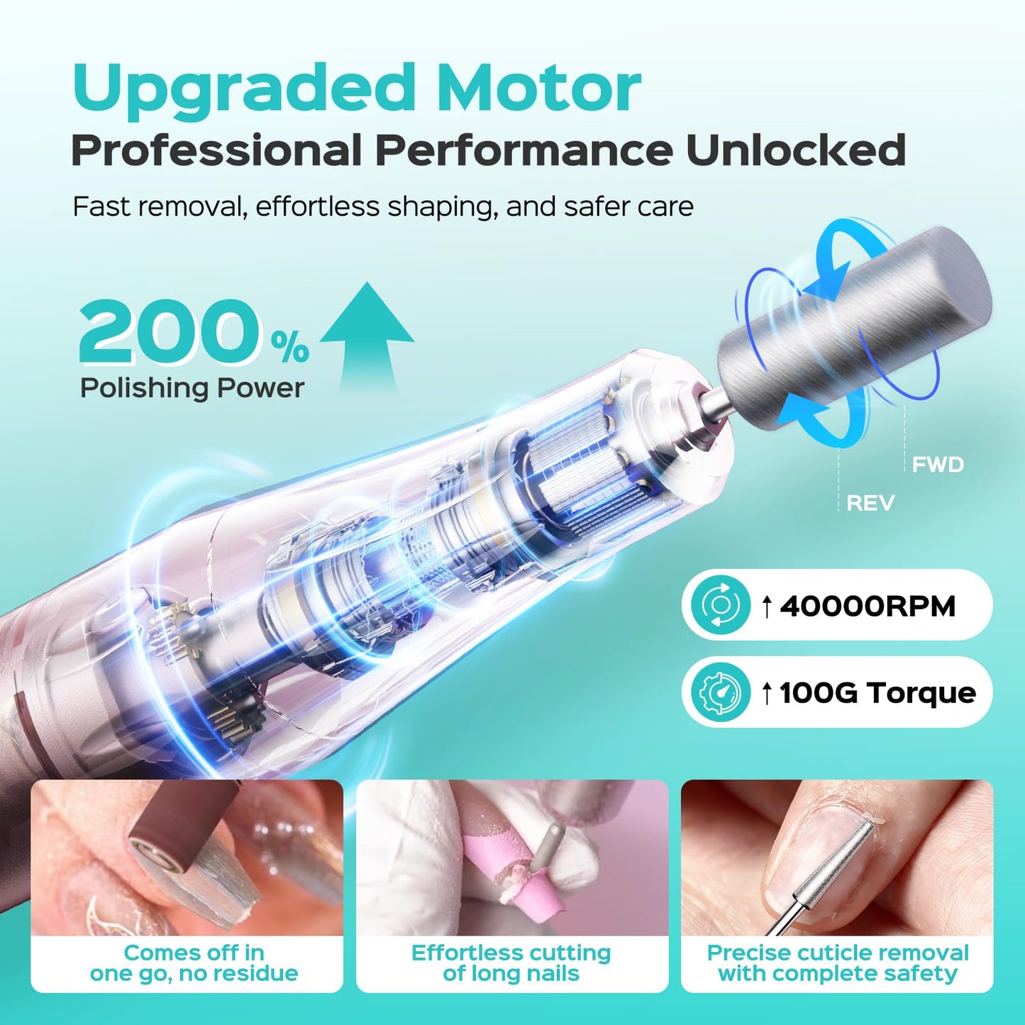 COSLUS E51 Electric Nail Drill Professional: 40000 RPM Rechargeable Nail File with Stand for Acrylic Nails, Stable & Smooth Grinding, Easy to Use, Ideal for Women Beginners, Home DIY and Salon Pink