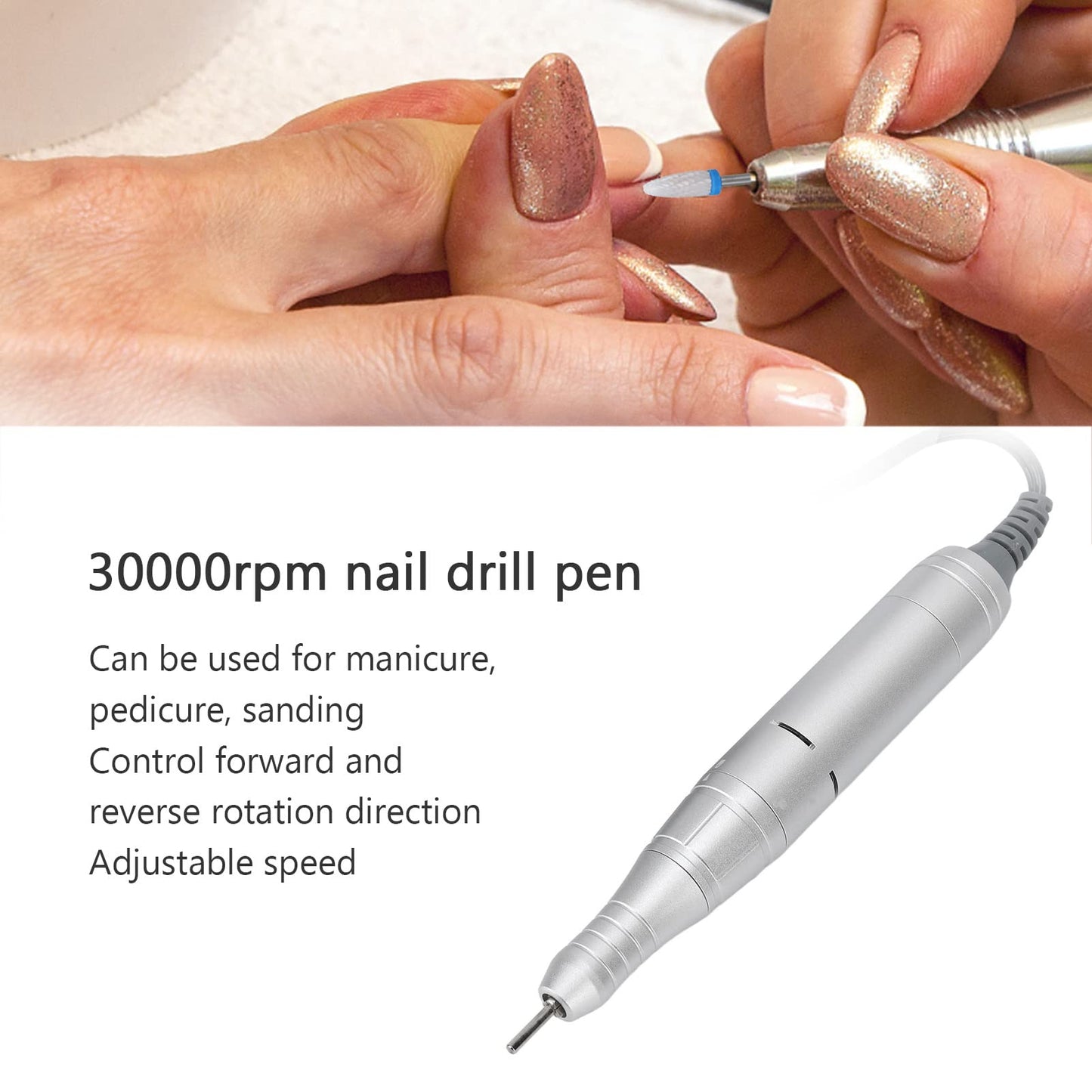 Electric Nail Drill, Electric Nail File Manicure Set, 30000 Rpm rpm USB Nail Clipper Set, Electric Pedicure Set, Polishing Tools, Nail Clipper Set for Gel Nails & Callus Removal