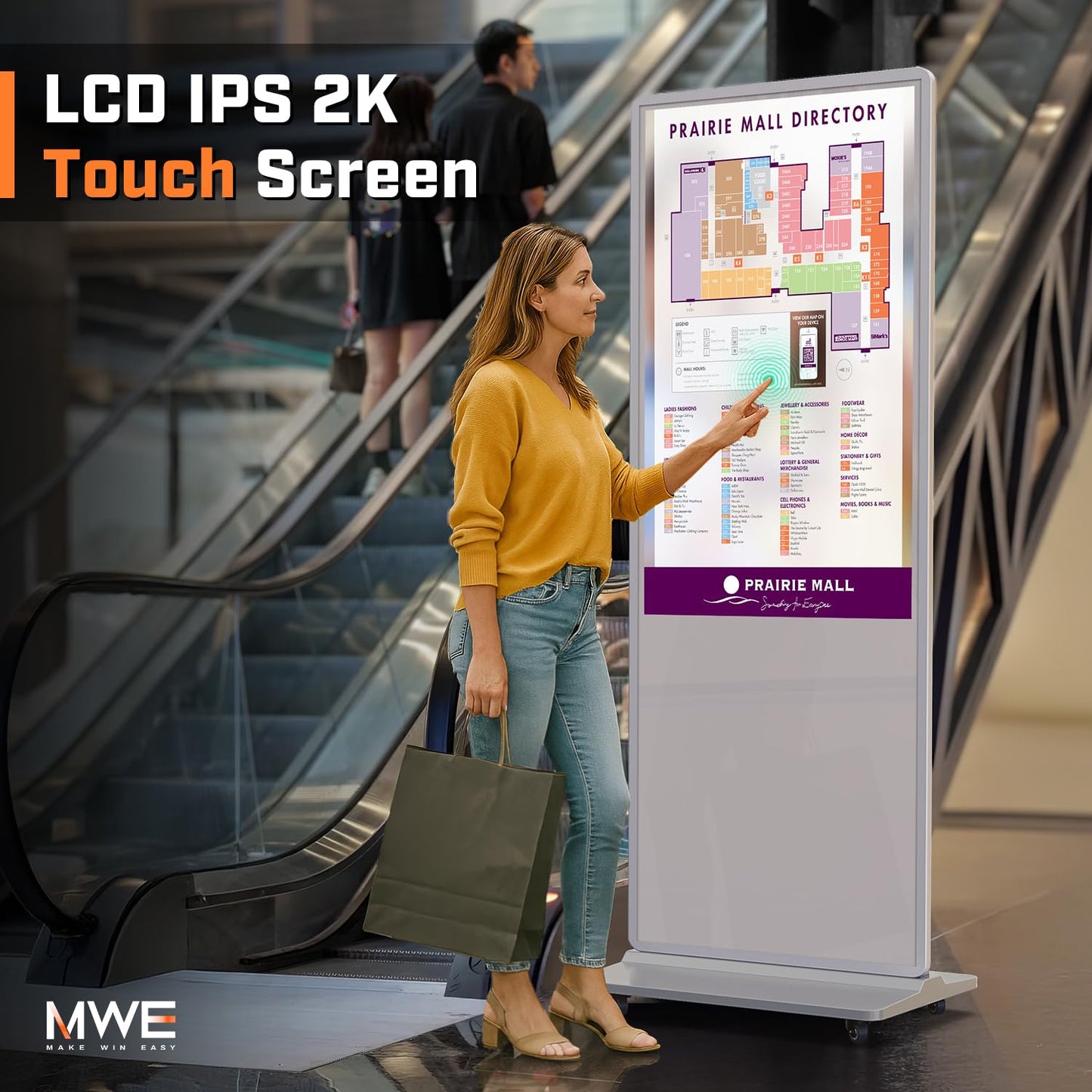 QIXZOCV MWE 49 Inch Indoor Digital Signage Touchscreen Kiosk Floor Standing Advertising Display LCD Totem Interactive Display Poster Android System with Auto Media Player-White