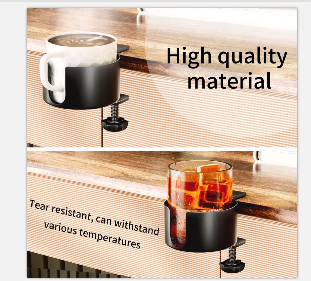 Desk Cup Holder, OOKUU Anti-Spill Cup Holder for Desk or Table, Sturdy and Durable Desk Accessories, Easy to Install, Enough to Hold Coffee Mups, Water Bottles, Gaming PC Office Accessories, Black