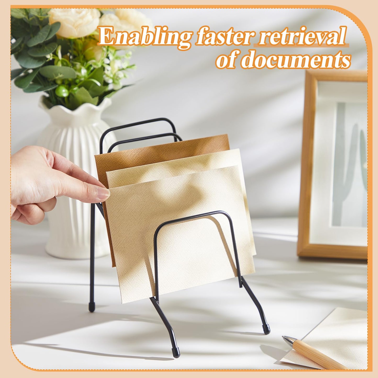 Chivertion 6 Pcs Metal Incline Desk Flip Organizer Rack Small Desktop File Folder Sorter 6 Compartment Wire Vertical Incline Magazine Holder for Mail Paper Book Magazine Filing Office Desk