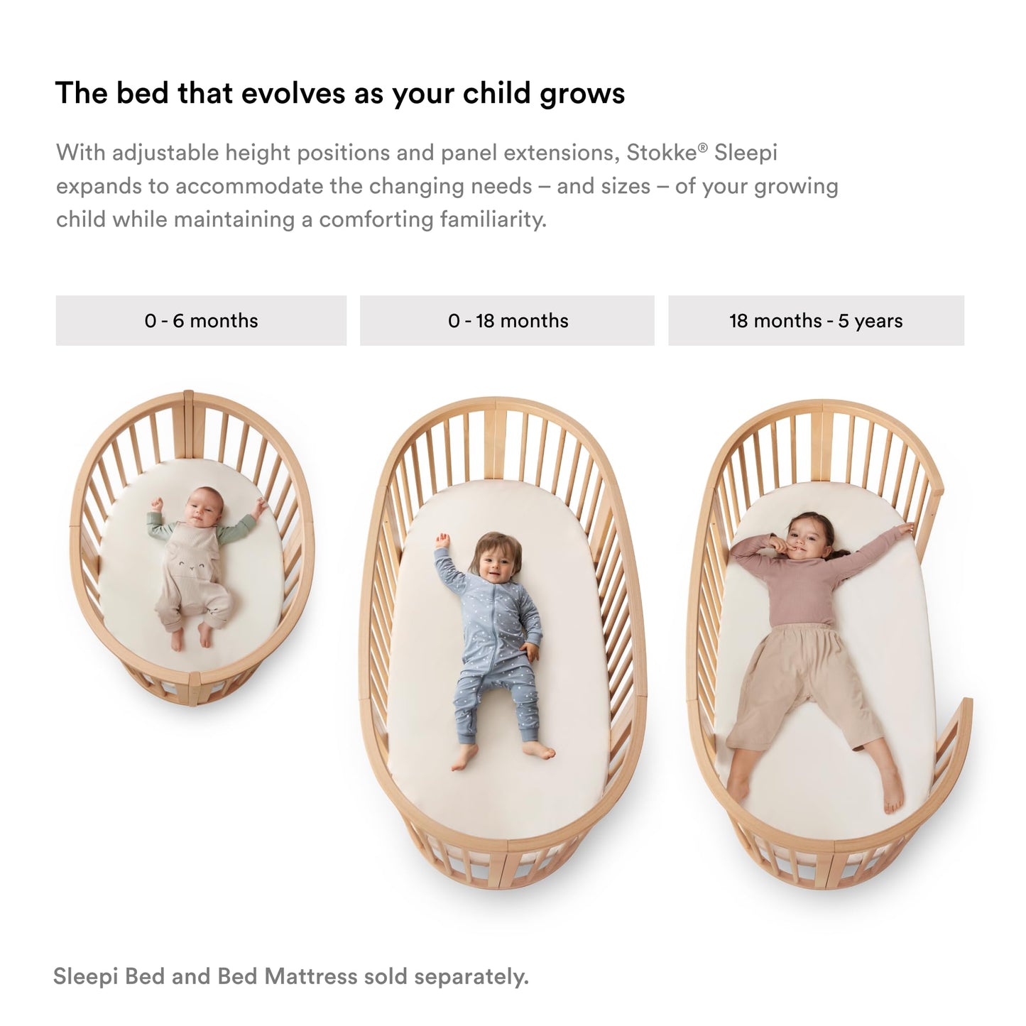 Stokke Sleepi Mini Bundle V3, Natural - Includes Sleepi Mini V3, Mattress & Drape Rod - Suitable for Ages 0-6 Months - Adjustable & Stylish
