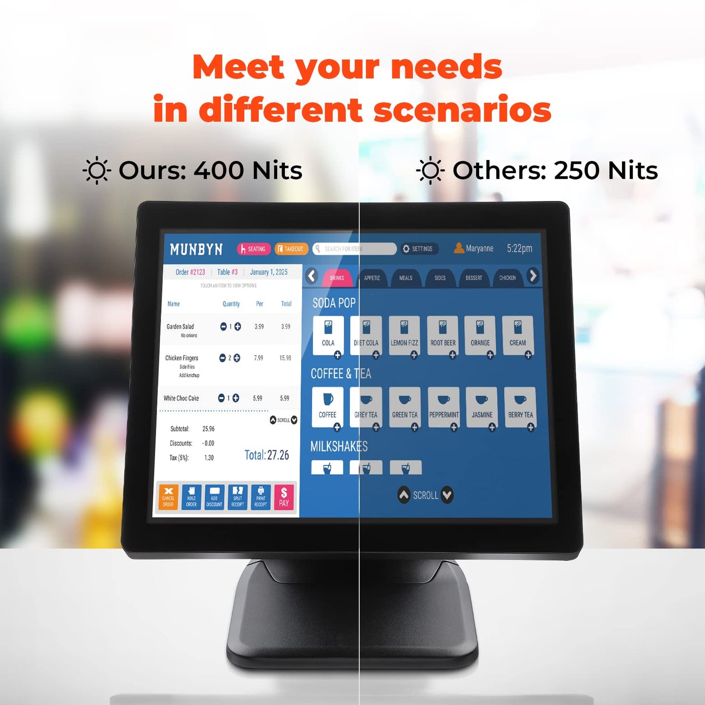 MUNBYN POS Touch Screen Monitor 17-inch 400 nits Flat Capacitive LED Touchscreen Monitor POS System and POS Receipt Printer, 58mm Receipt Printer