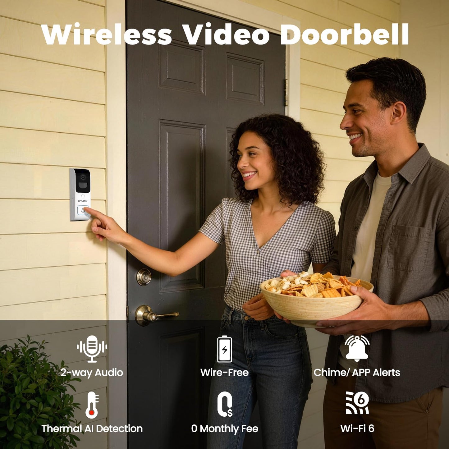 [Doorbell + 4-CAM] XMARTO Wireless Security Camera & Smart Doorbell Set, 4PCS 2K 10X Zoom Auto-Tracking PTZ CAM & 4K 10CH WiFi6 NVR (1TB HDD) & 2.4G/5G Video Doorbell, 24/7 Surveillance