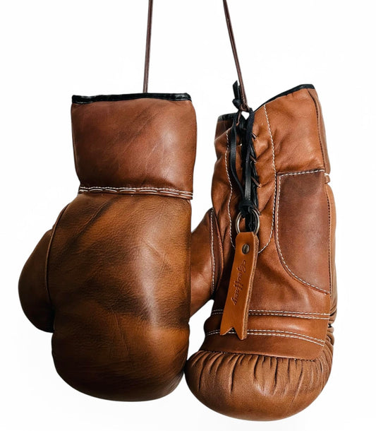 Geoffrey Antique Brown Leather Vintage Boxing Gloves with Leather Laces | 12oz | Retro (Antique Brown), Large (Antique Brown)