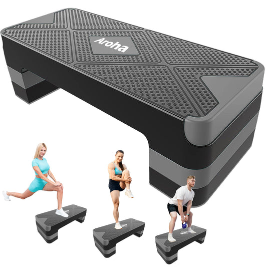 Aroha Heavy Duty Aerobic Step Platform, Non Slip Adjustable Height Exercise Step Trainer, Durable Home Gym Cardio Workout Equipment for Men Women Beginner to Professional (Gray)