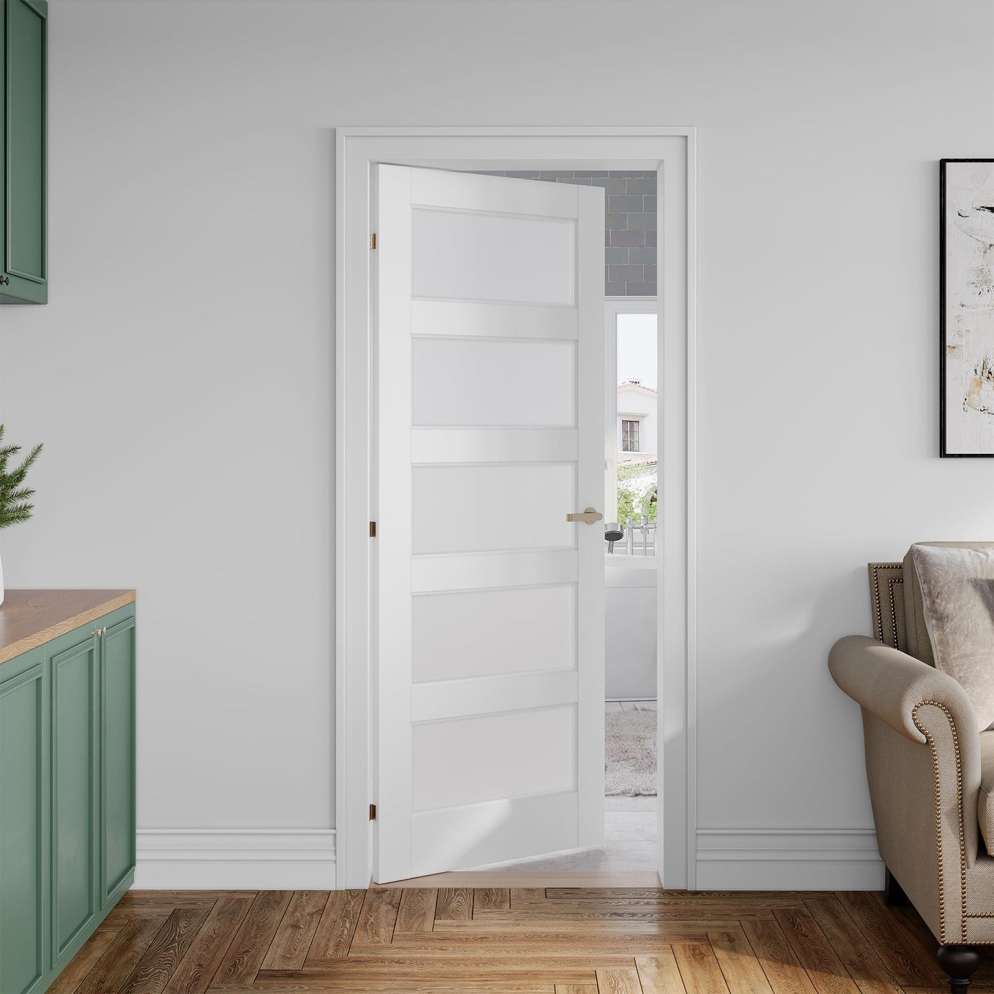 SMARTSTANDARD 5-Panel Frosted Glass Interior Door Slab, 30" x 80" Slab Door for Pantry Pocket Laundry Bathroom French, Solid Core Pre-Assembled Panel Without Hardware, White