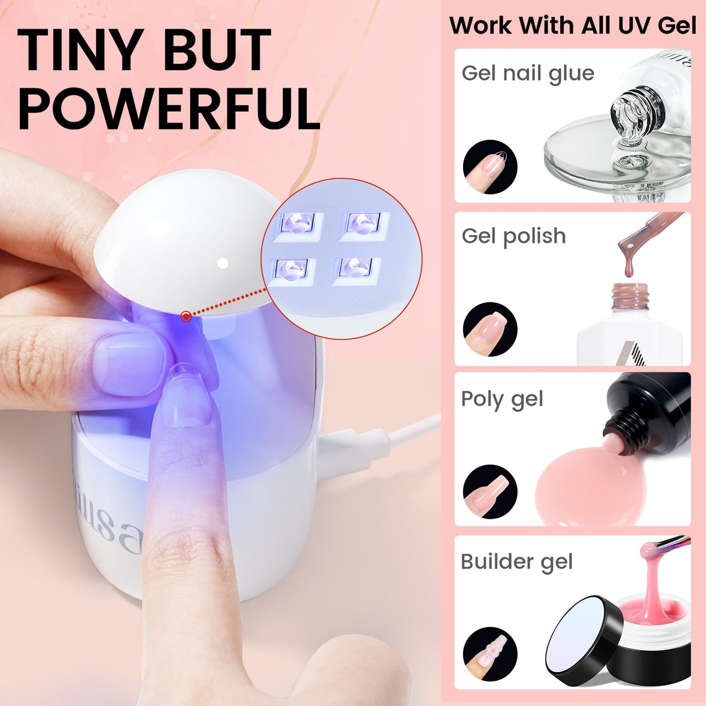 AILLSA Nail Extension Kit Short Almond Nail Tips 240pcs with 2 In 1 Nail Glue Base Coat and Nail Dehydrator, Gel Nail Tips Kit with Nail Lamp Top Coat for Starters Home Salon
