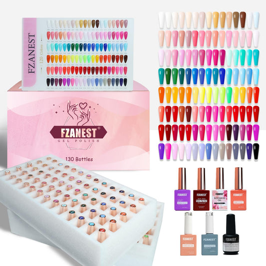FZANEST 130Pcs 15ml Gel Nail Polish Set With Rubber Base Top Matte Coat 120 Colors Pink Nude Red White Black All Seasons Gel Polish Kit Nail Art Starter For Nail Salon Home Gifts for Women and Girls