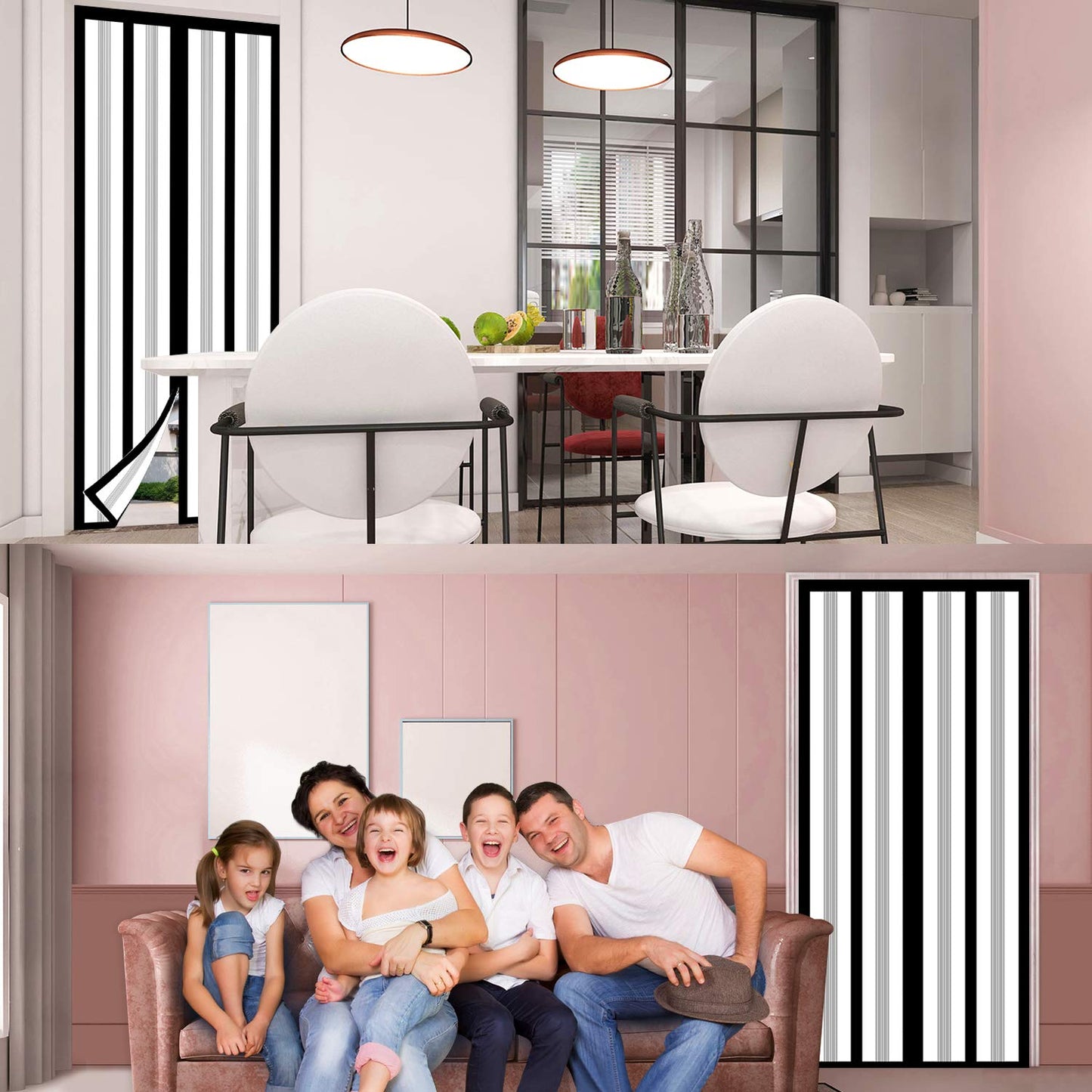 Insulated Door Curtain, Magnetic Thermal Door Cover Screen Door Self-Closing Privacy Magnetic Screen Door Hands Free for Patio, Kitchen, Bedroom, Air Conditioner Room, Fits Doors up to 34" x 80",Black