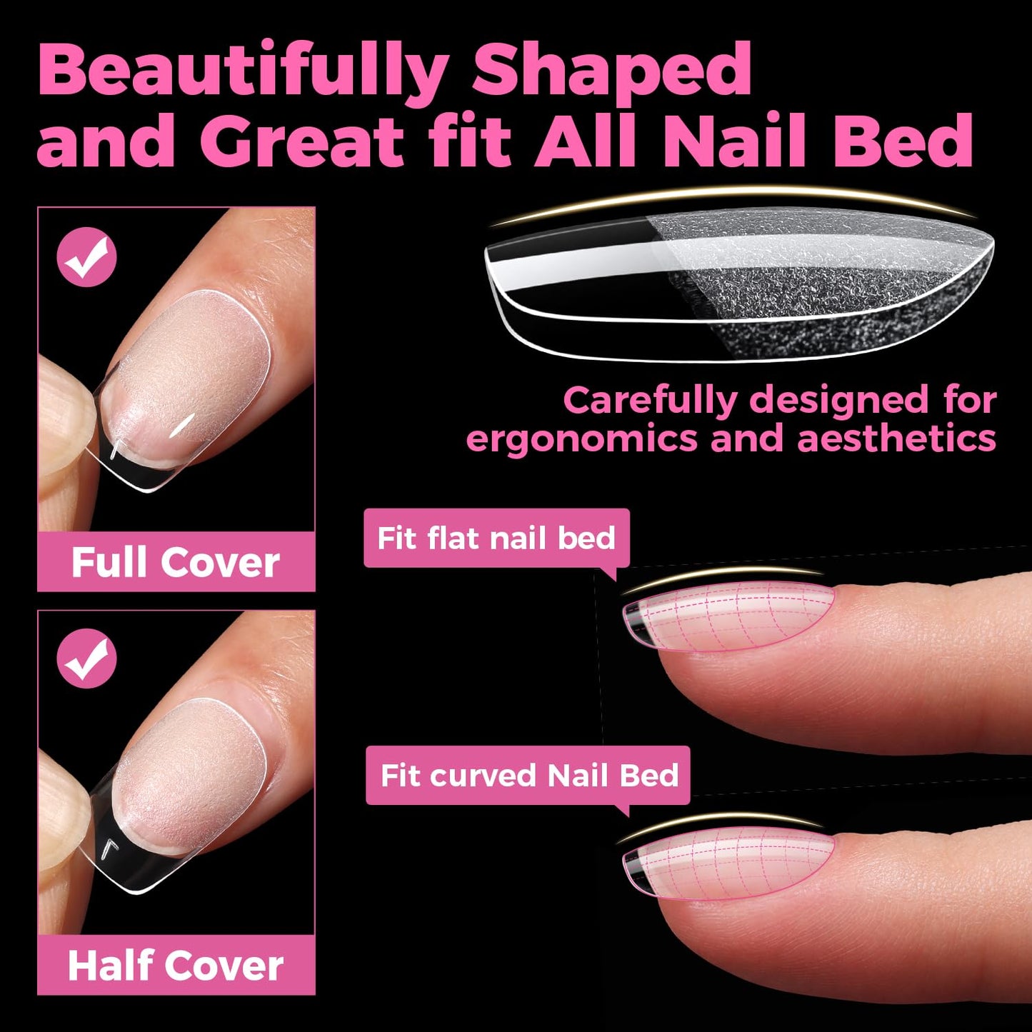UNA GELLA Gel Nail Tips Square & Squoval Short, 504pcs Short Round Square Nail Tips Pre Etched Squoval Soft Gel Clear Fake Nails Full Cover For Nails Extension Home DIY Salon 12 Sizes