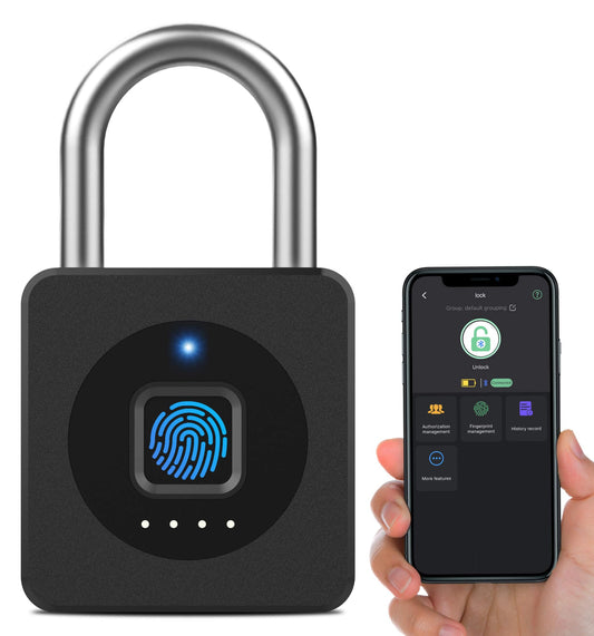 eLinkSmart Fingerprint Gym Locker Lock, Keyless Biometric Padlock, Weatherproof Electronic Digital Bluetooth App Smart Combination Pad Lock for Outdoor Fence Gate Storage Unit Pool Shed - Black
