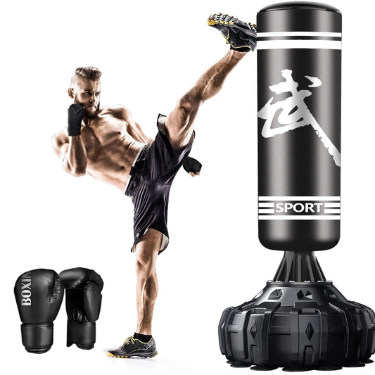 Freestanding Punching Bag, Heavy Boxing Bag with Stand for Adult Youth - Men Standing Boxing Punch Bag for Home Gym Workout (Black Armed 70'' with Boxing Gloves and Wrist Guard)