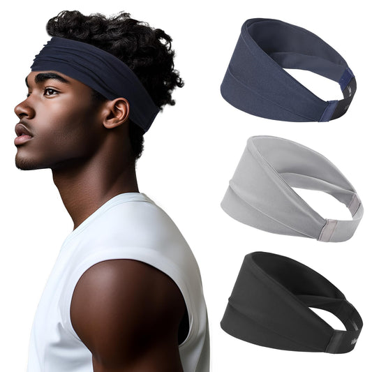 Sweat Absorb Headband for Men & Women, Athletic Headband for Running Yoga Workout, Wide Fashion Headband for Daily, 4" Width, Soft & Strechy, Non Slip Silione, 3 Colors in Pack