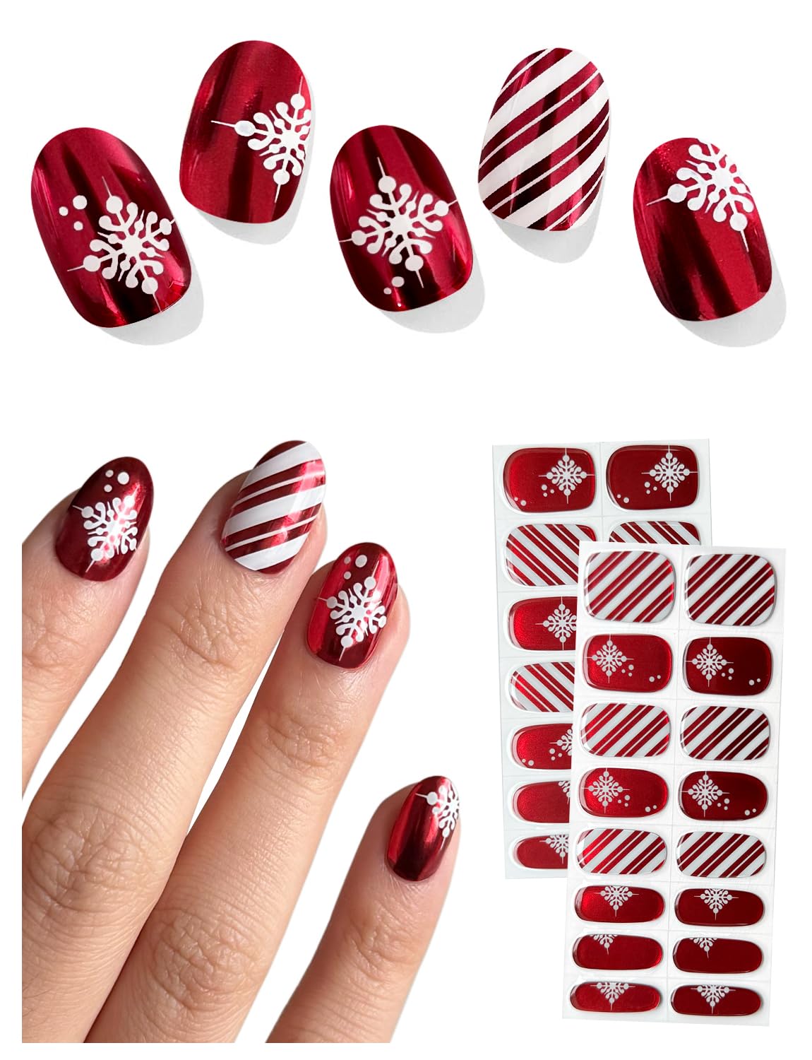 AutyaMee Semi Cured Gel Nail Strips (Mirror Christmas Red), Chrome, 30 Pcs Gel Nail Wraps, Stickers, Long Lasting, Works with Any UV Lamps