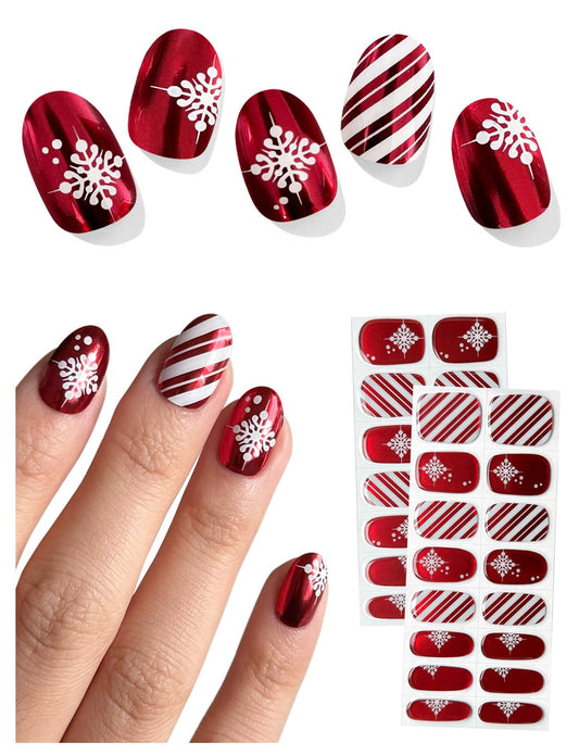 AutyaMee Semi Cured Gel Nail Strips (Mirror Christmas Red), Chrome, 30 Pcs Gel Nail Wraps, Stickers, Long Lasting, Works with Any UV Lamps