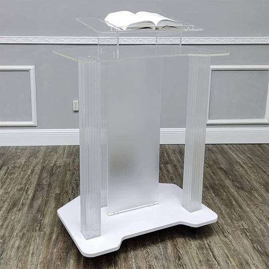 Hlixzoy Church Pulpit, Standing Podium Stand Portable, Church Mobile Podium, Floor Standing Transparent Podium with Wheels for Church Stage Lecture Concert