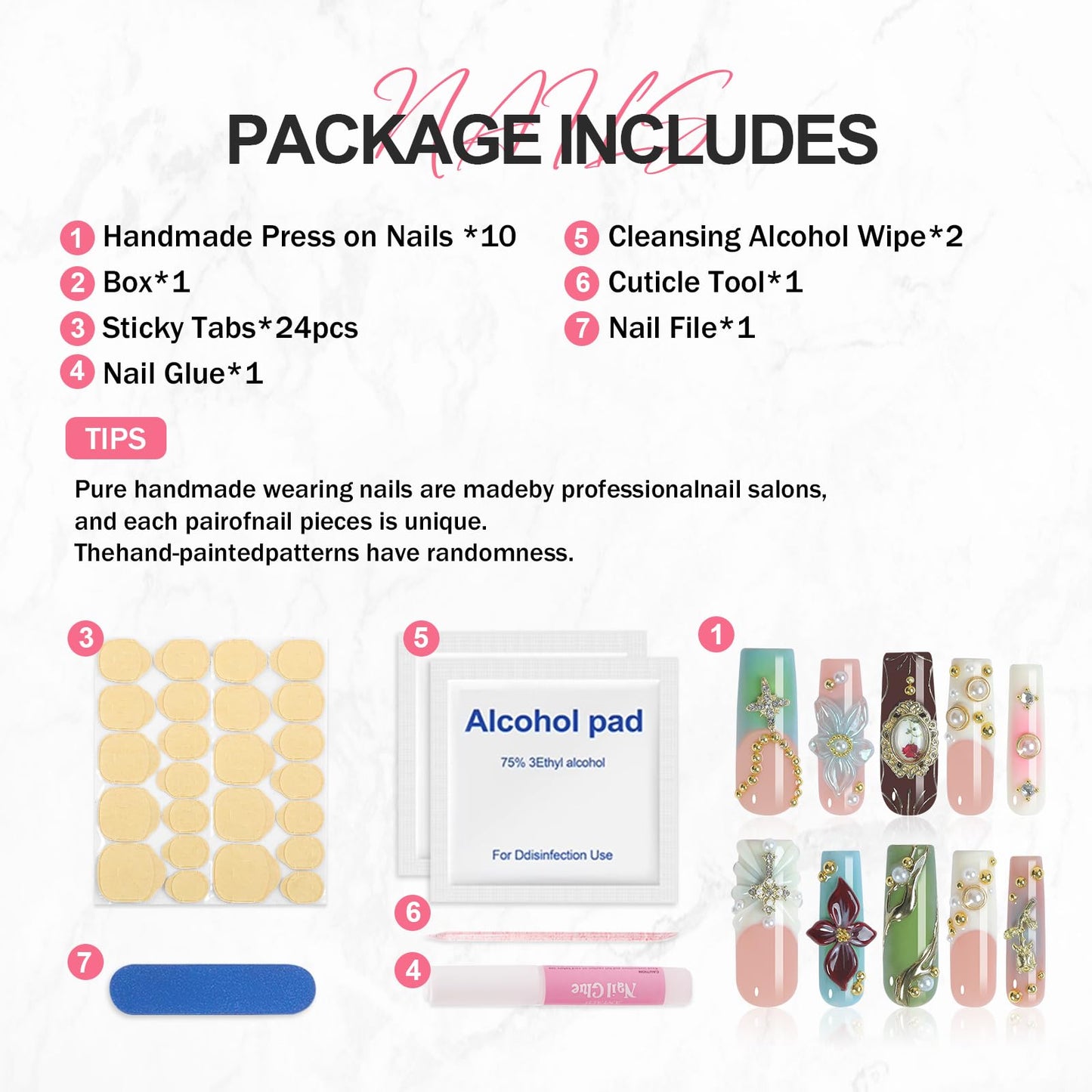 XGV Handmade Artificial Nails Press on Kit, 10pcs Medium Square Fake Nails, Floral Design, Reusable Press on Nails for Party Birthday Wedding