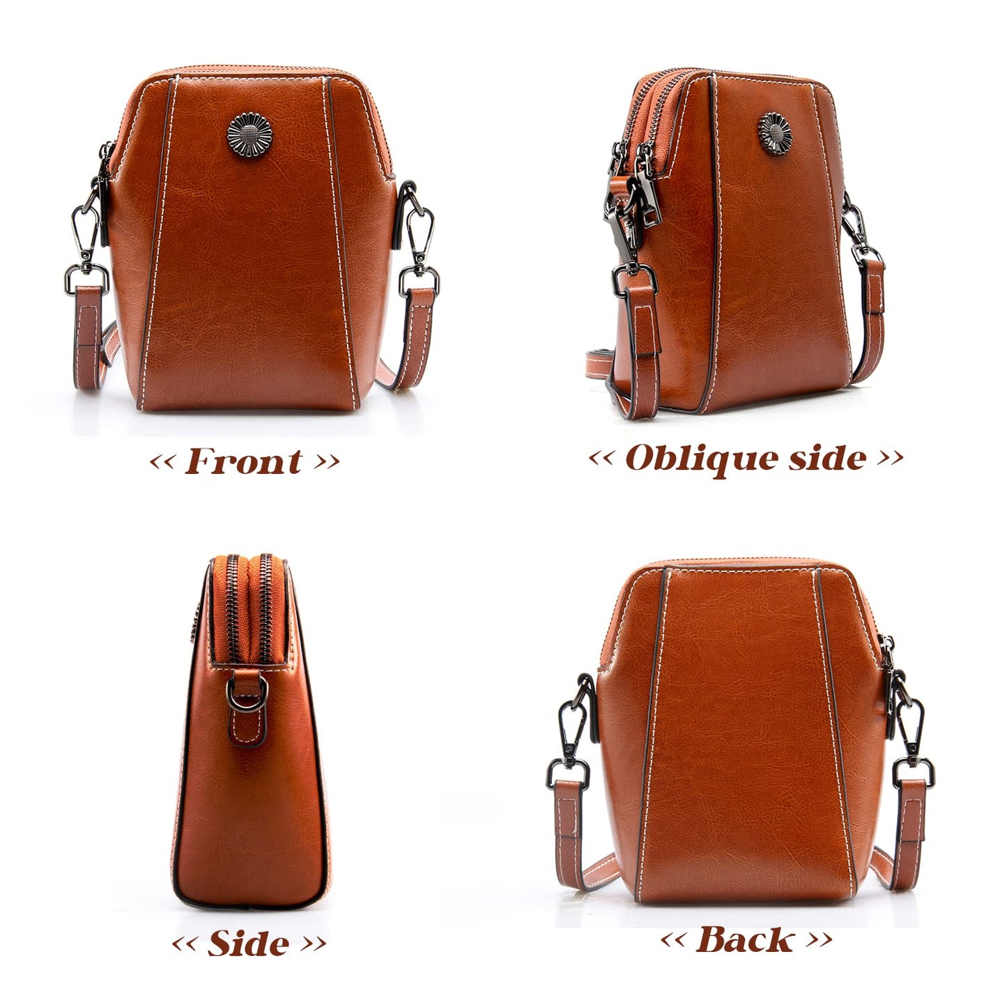 Plinvo Designer Small Leather Crossbody Purse, Soft Shoulder Handbag for Women & Gift (Brown)
