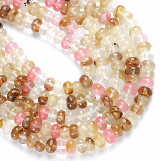 76pcs 5x8mm Natural Stone Watermelon Tourmaline Rondelle Spacer Loose Beads Abacus Disk Stone Round Loose Gemstone Beads for Jewelry Making DIY Bracelet Necklace