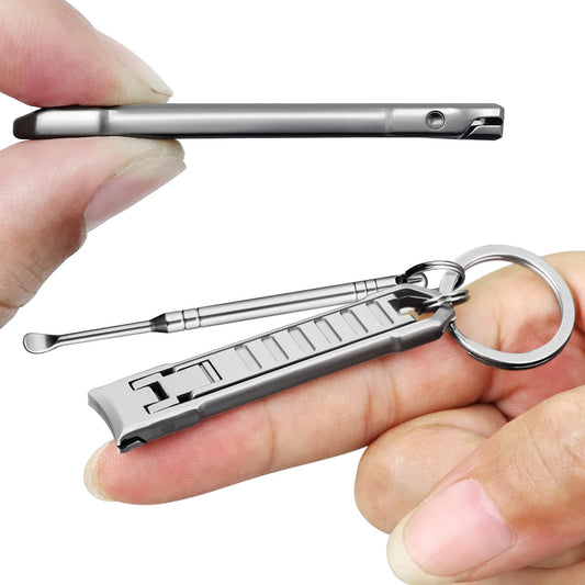 VOGARB Portable Nail Clippers for Natural Fingernail and Toenails, UItra Thin Stainless Steel Sharp Wide Jaw Folding Travel Finger Nail Cutter with Keychain and Earpick for Men, Women, Adults