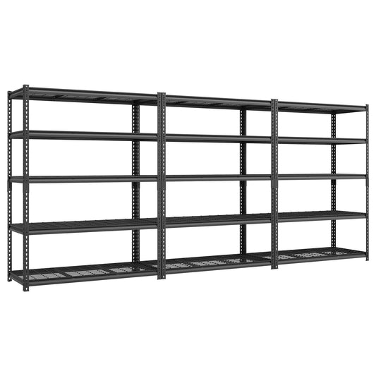 SONGMICS 5-Tier Storage Shelves, Heavy-Duty Garage Shelving, Adjustable Shelving Unit, Steel Shelf, Boltless Assembly, for Garage, 2,200 lb Load, 24 x 144 x 72 Inches, Ink Black UGLR454B03