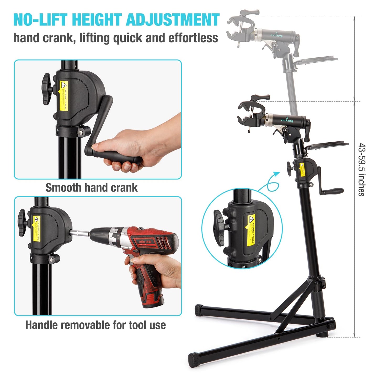 cyclists Bike Repair Stand (Max 110lbs) - eBike Stand for Workstand Maintenance - E Bike Repair Stand Bicycle Shop Home Mechanics, Hand-Cranked Lifting (Mechanical Lift)