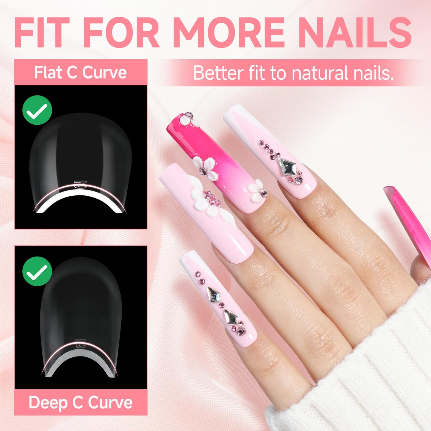UNA GELLA Nail Tips Square XXL Long: Full Cover Pre-file Square Straignt Gel Nail Tips No C Curve for DIY Press On Nails 216PCS, 12 Sizes Gel Nail Extensions Art Salon
